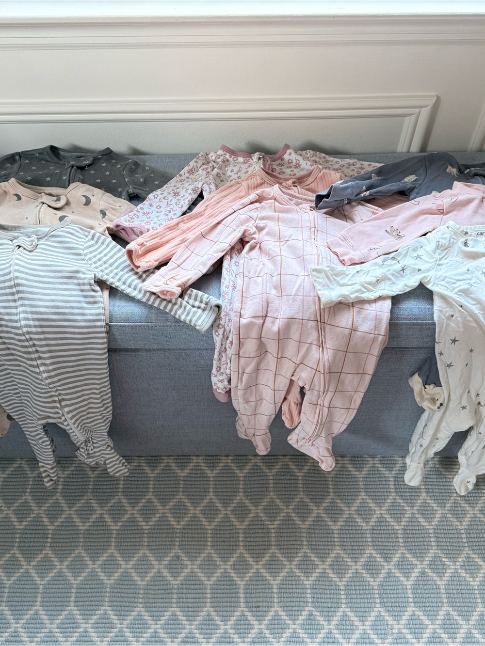 Cloud Island - Baby Girl Sleepers Bundle in Soft Pink, Gray, Cream